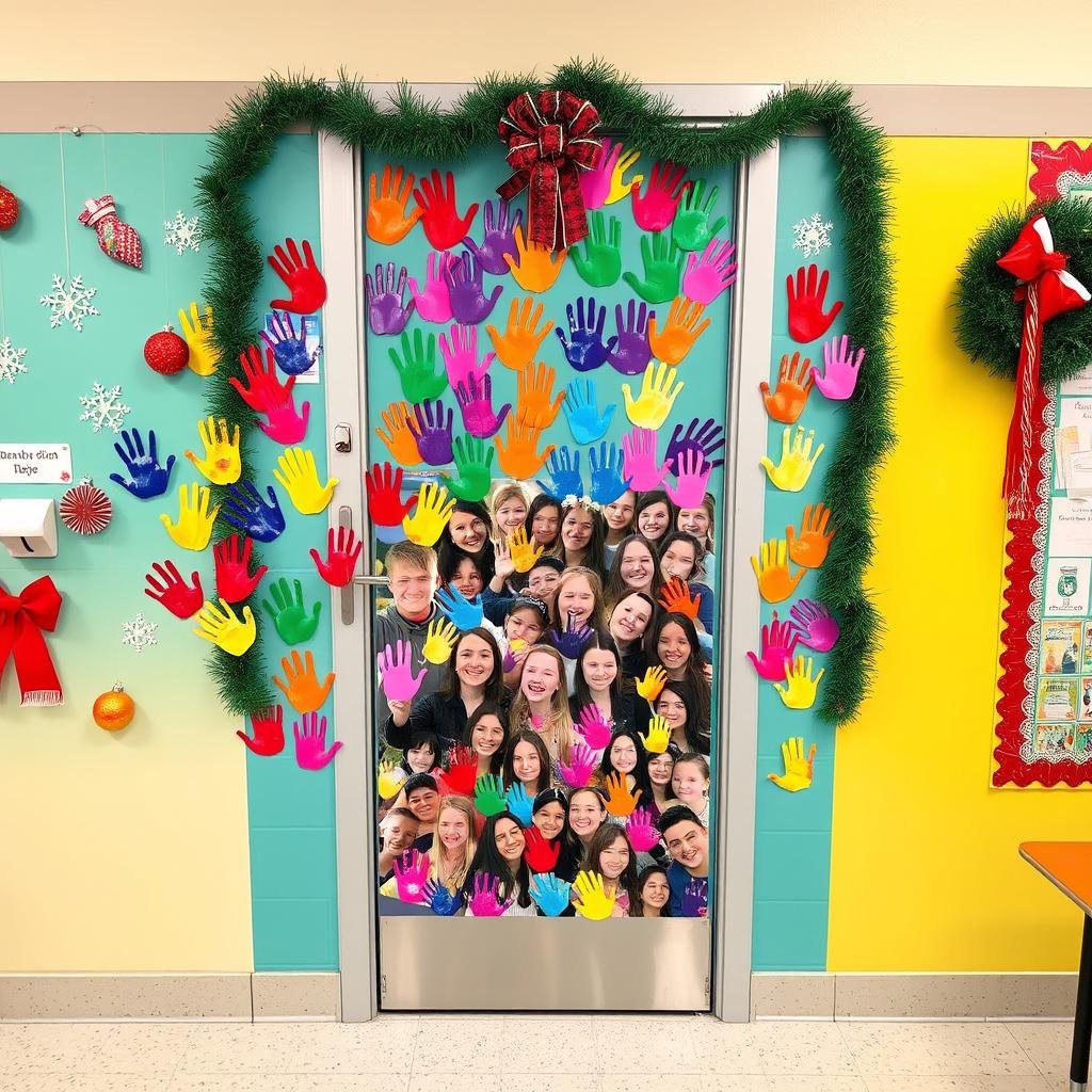 Student handprints and selfies