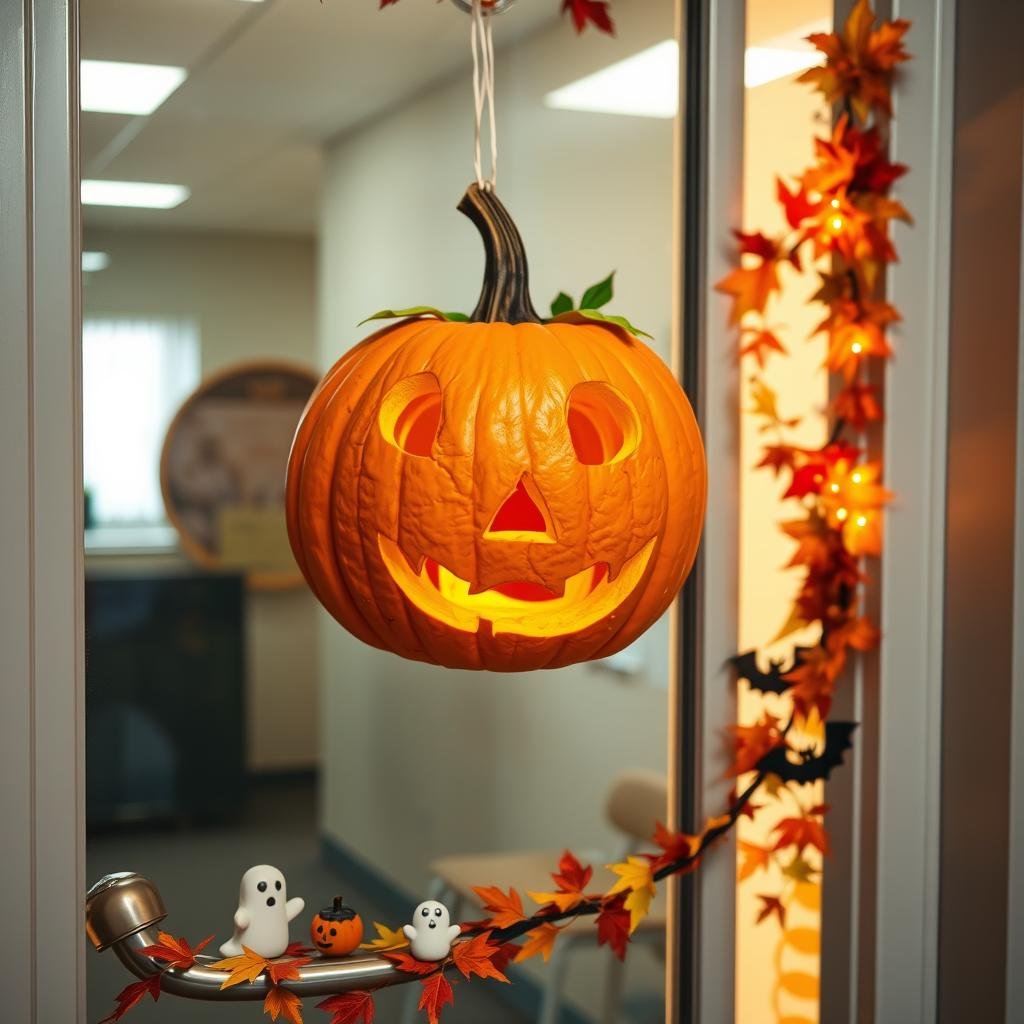 creative office door pumpkin carving