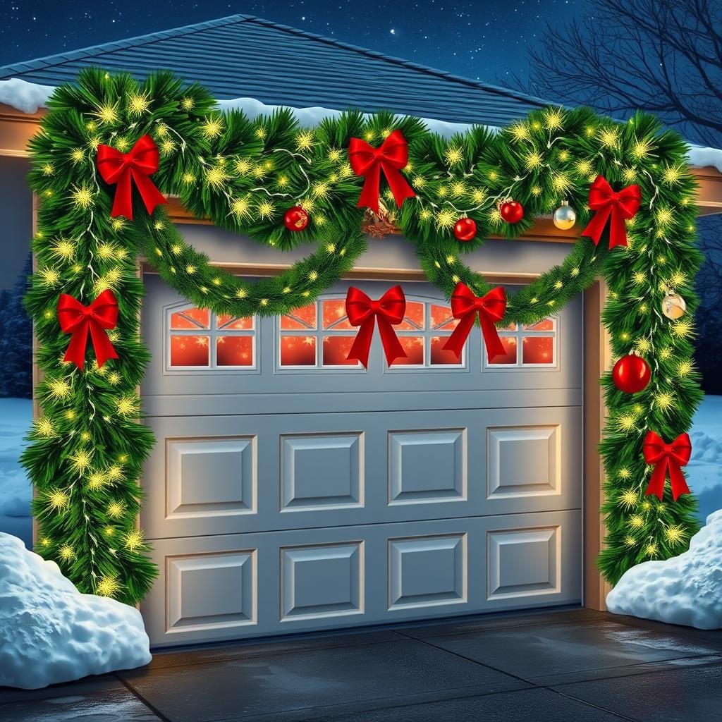 garage door christmas garlands