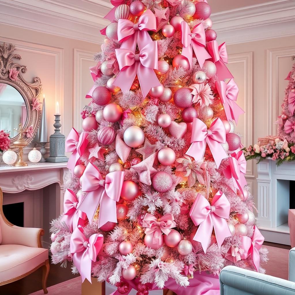 large pink christmas tree decorations ideas