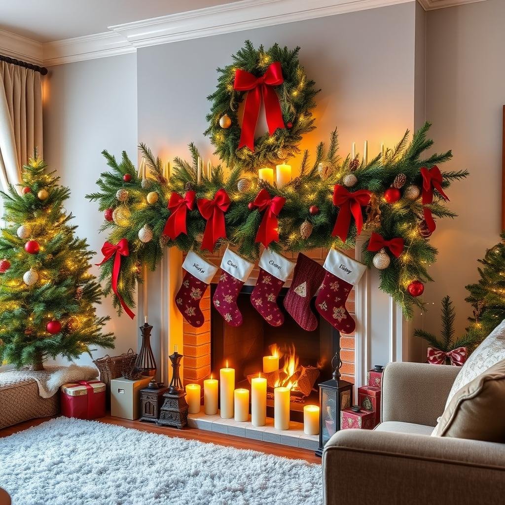 living room christmas mantel decor