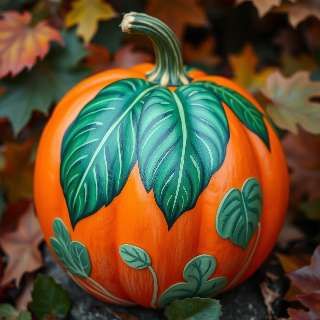 monstera leaf pumpkin painting