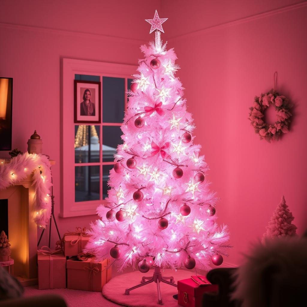 pink christmas tree lights