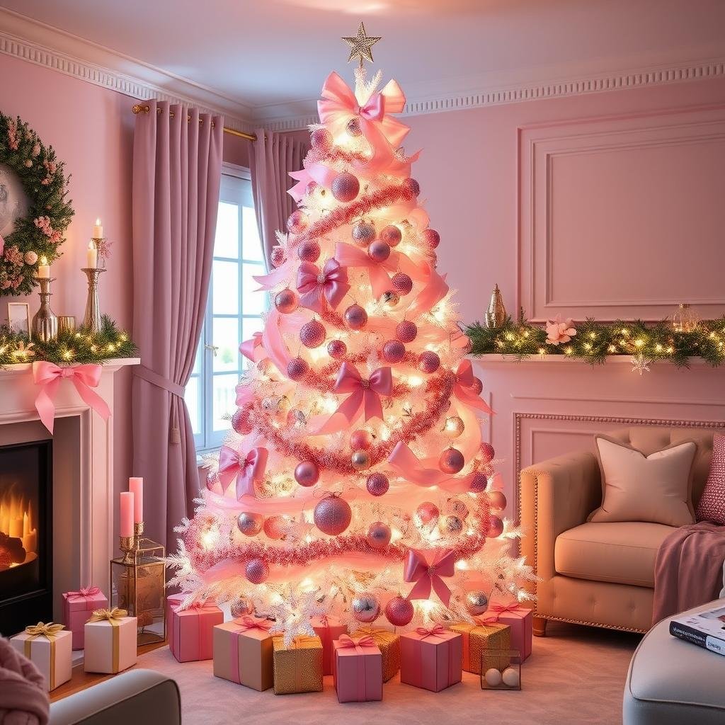 pink christmas tree themes