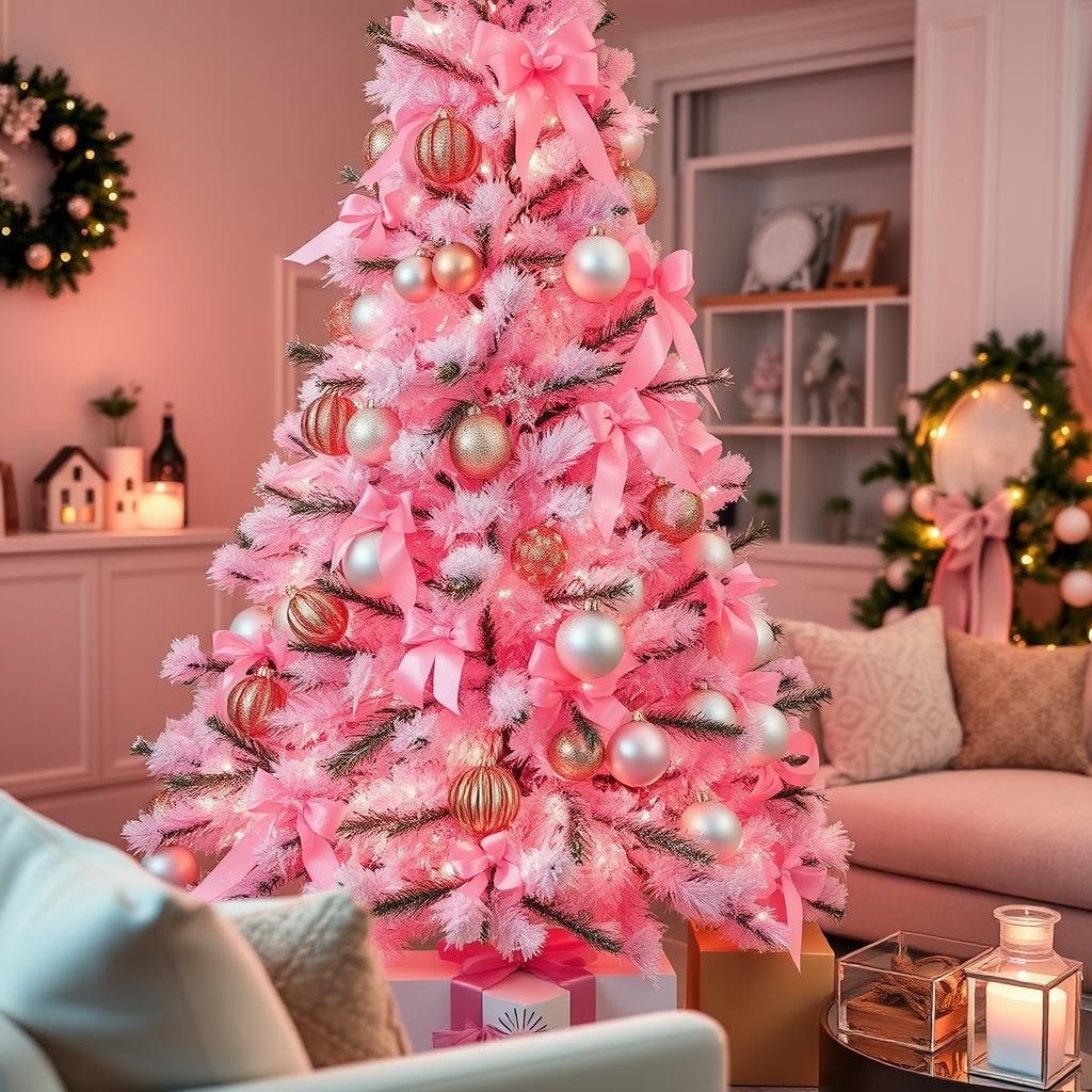 pink decorations christmas tree