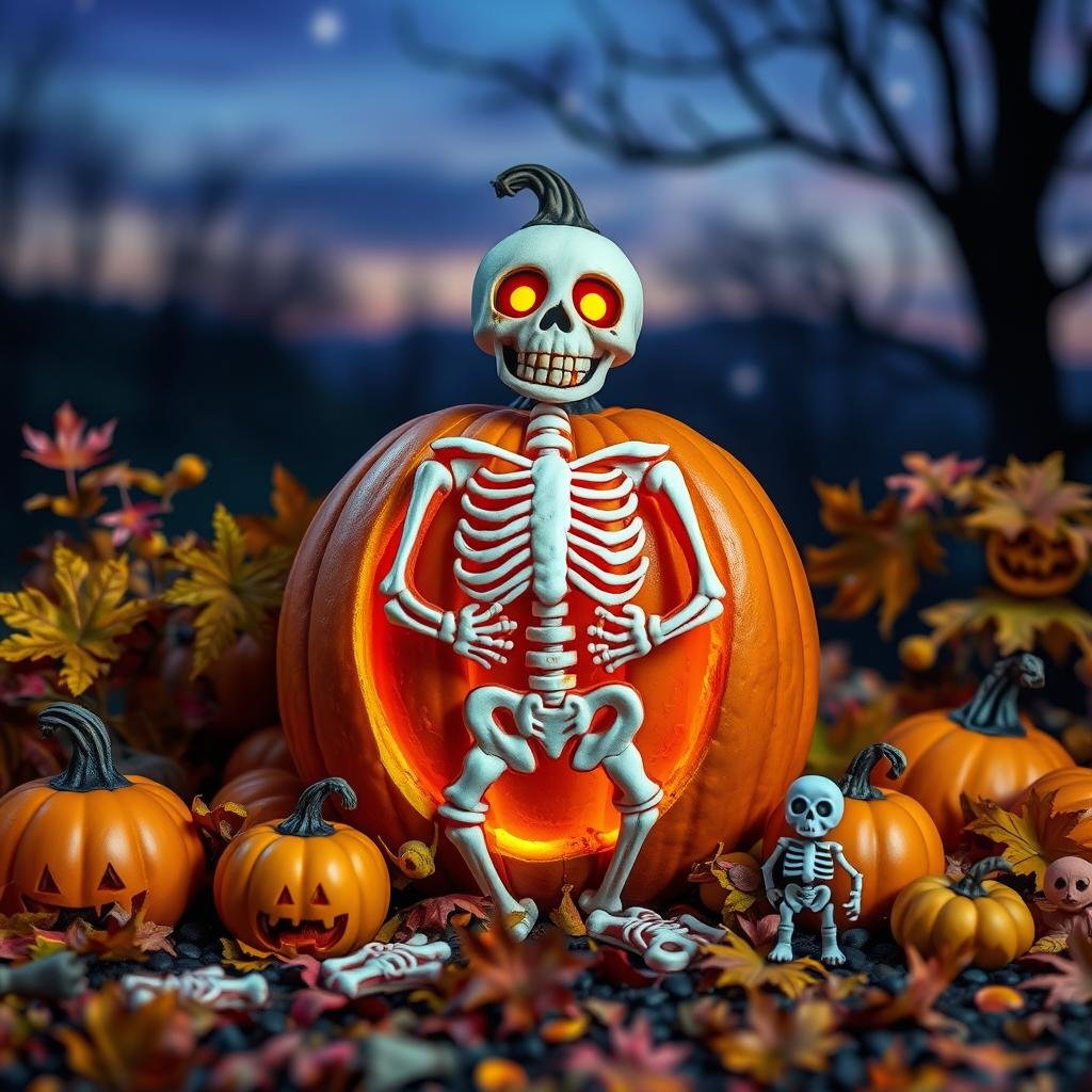 skeleton pumpkin art