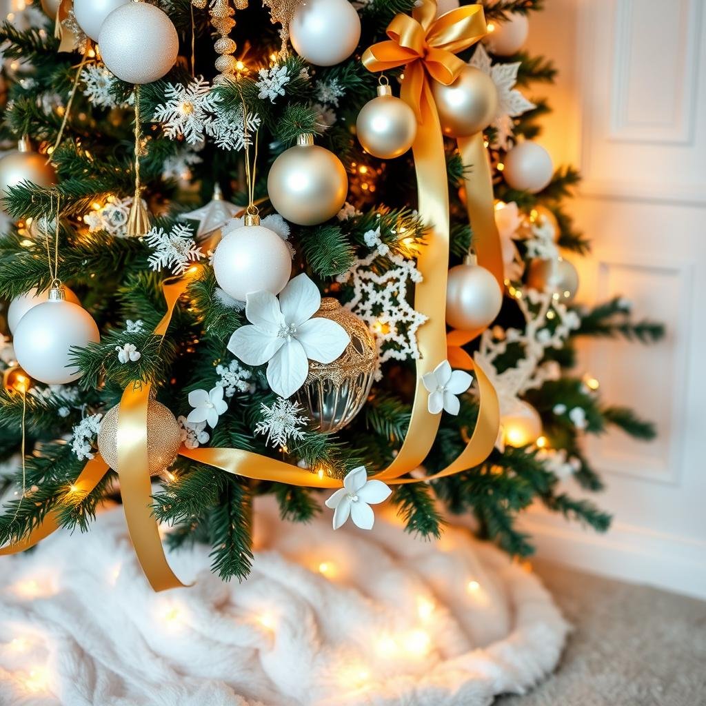 white and gold christmas tree decoration ideas