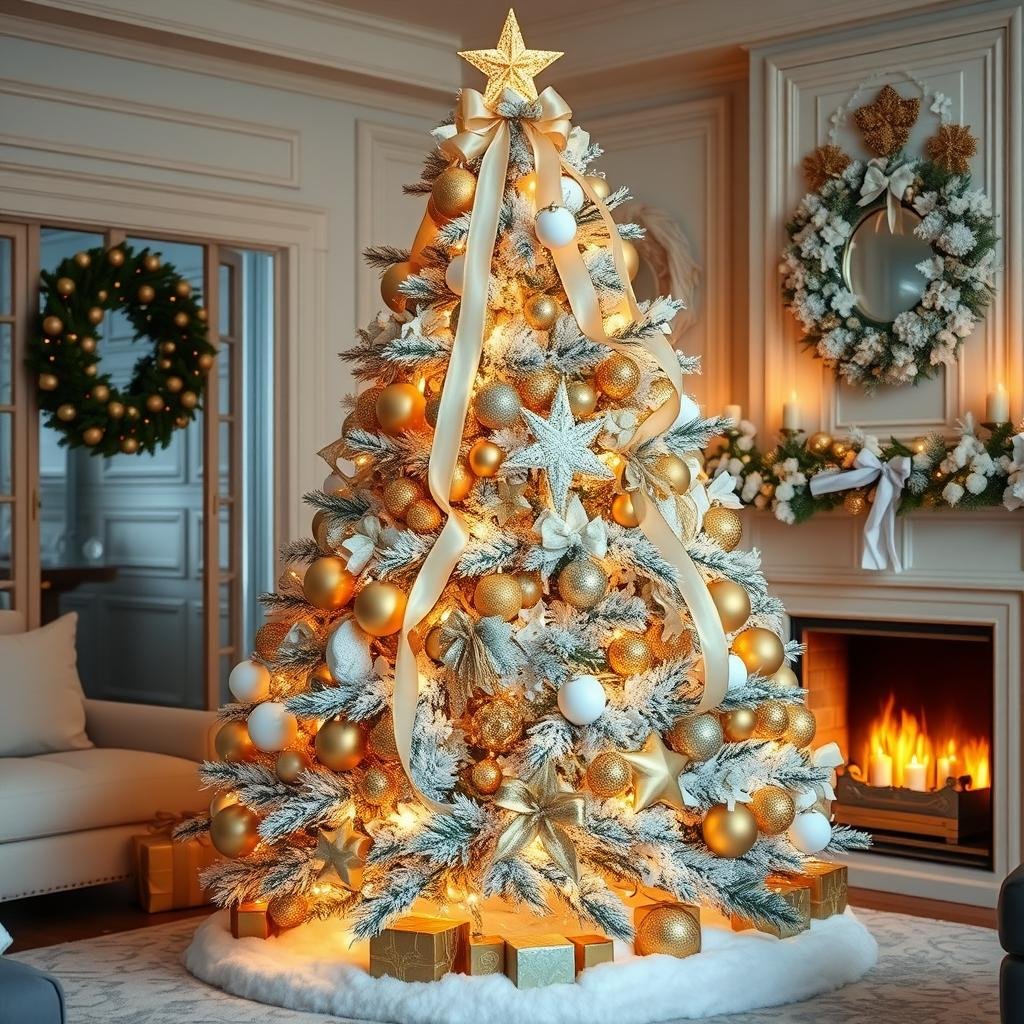 white and gold christmas tree decoration ideas