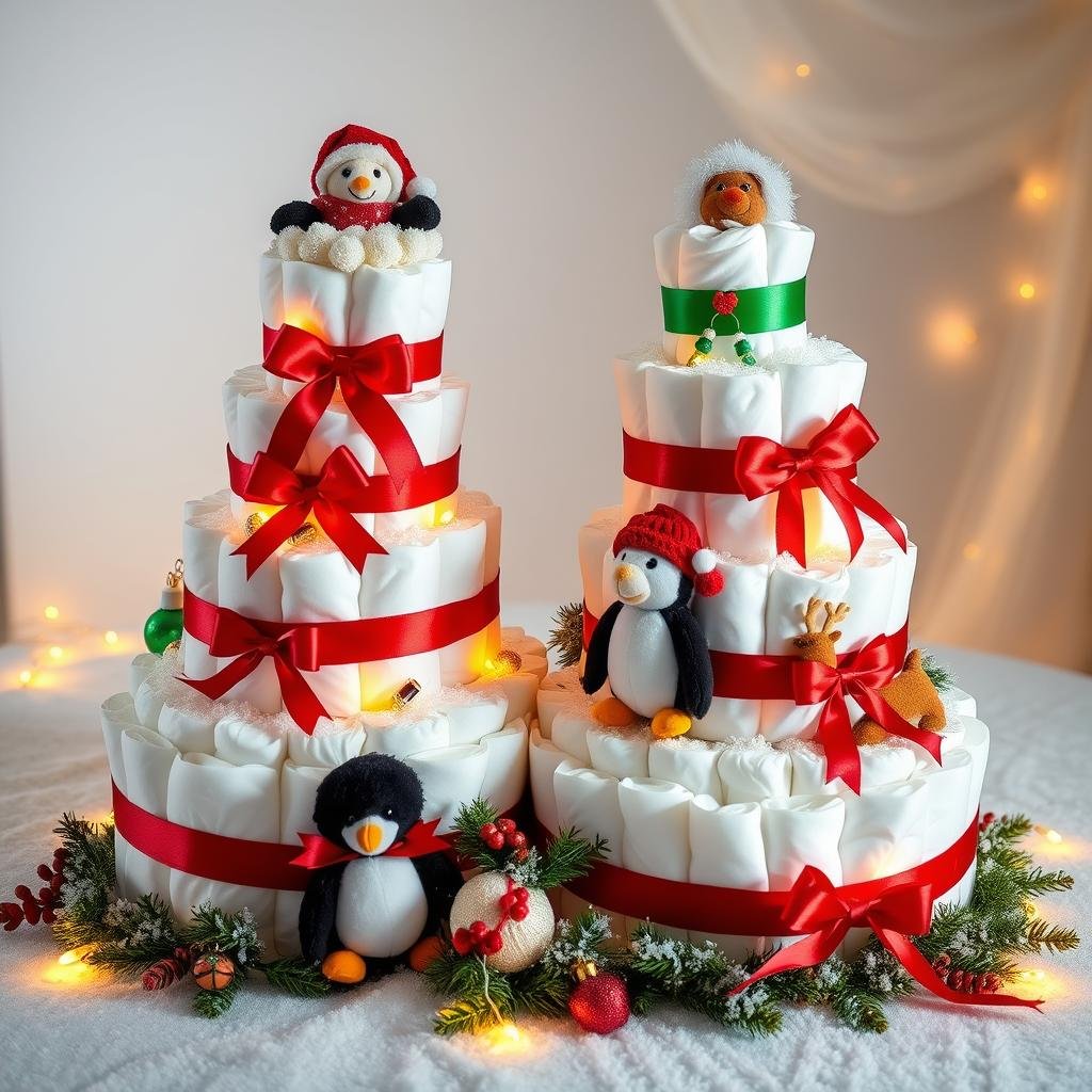 yuletide twin diaper cakes